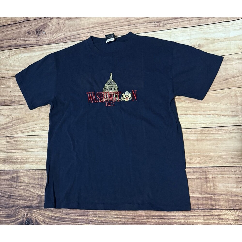Washington DC Embroidered Capital Charcoal Gray T-Shirt Vintage Size Large L